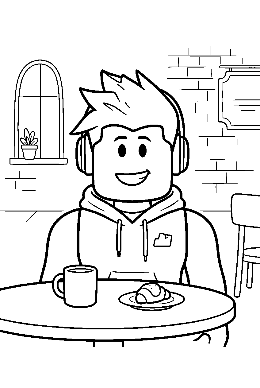 roblox characters in cafe line art