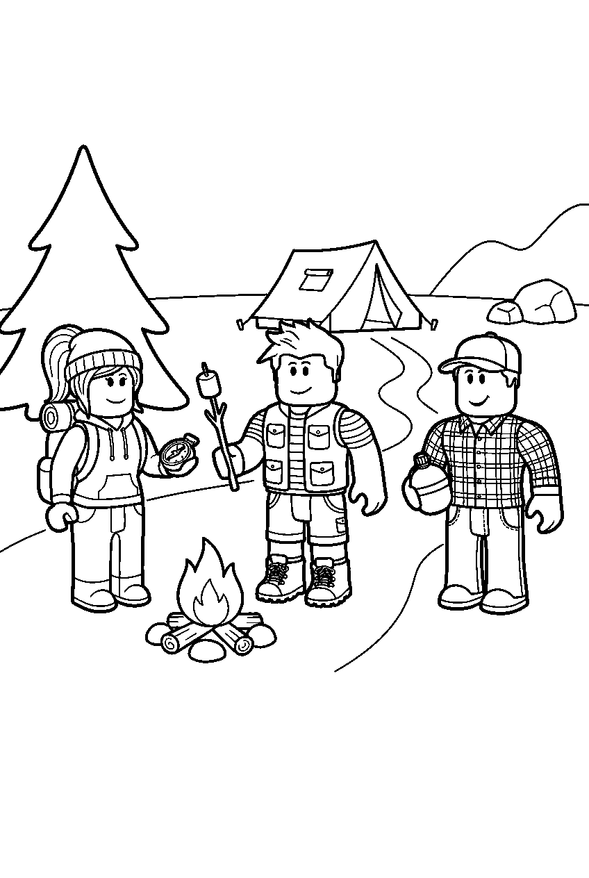 roblox characters in camping area line art
