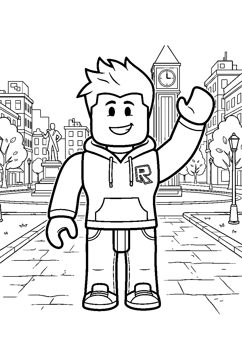 roblox characters in city plaza line art