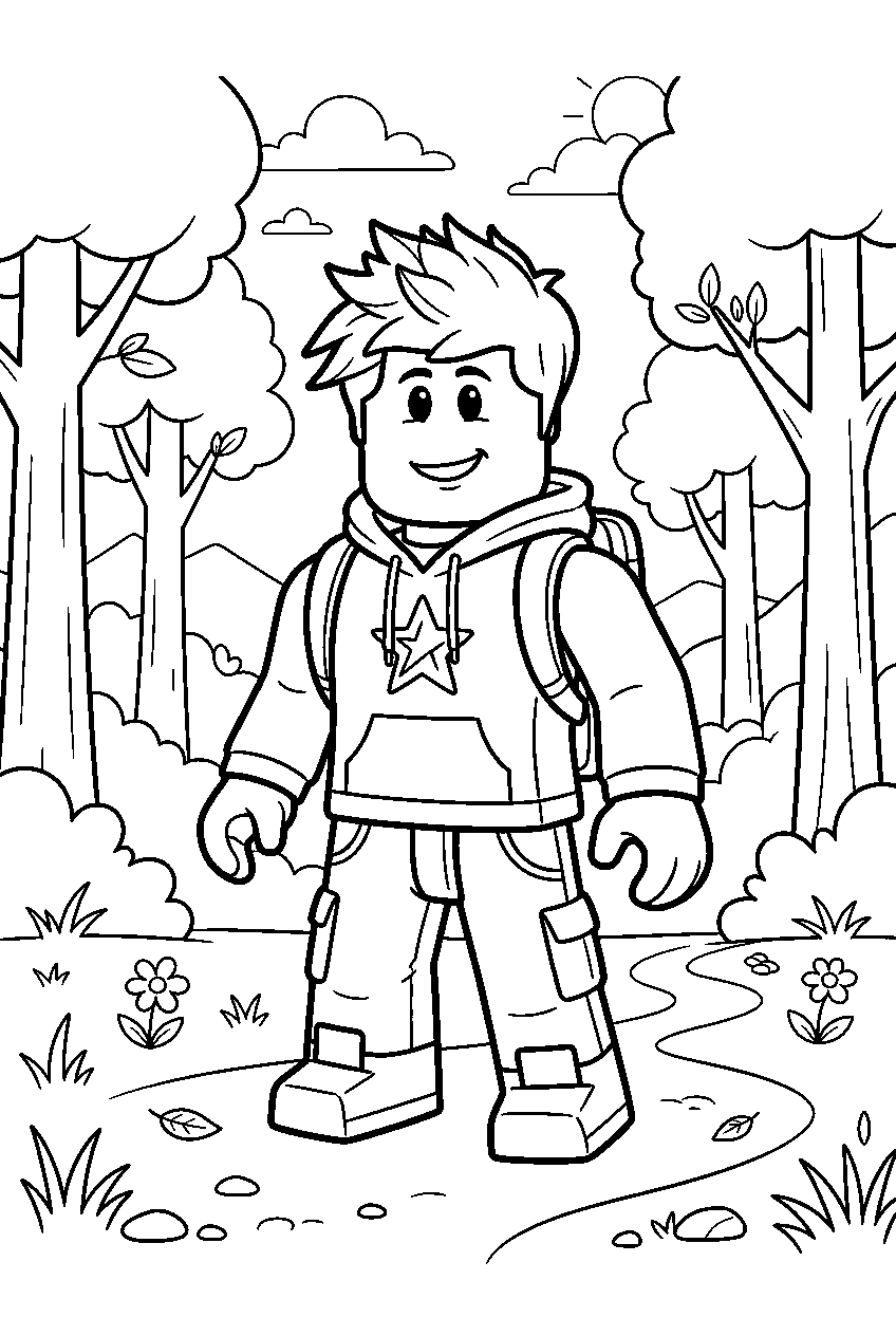 roblox characters in forest line art