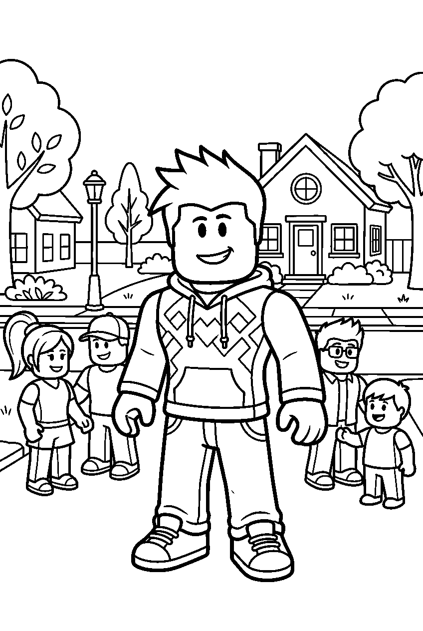roblox characters in neighborhood line art