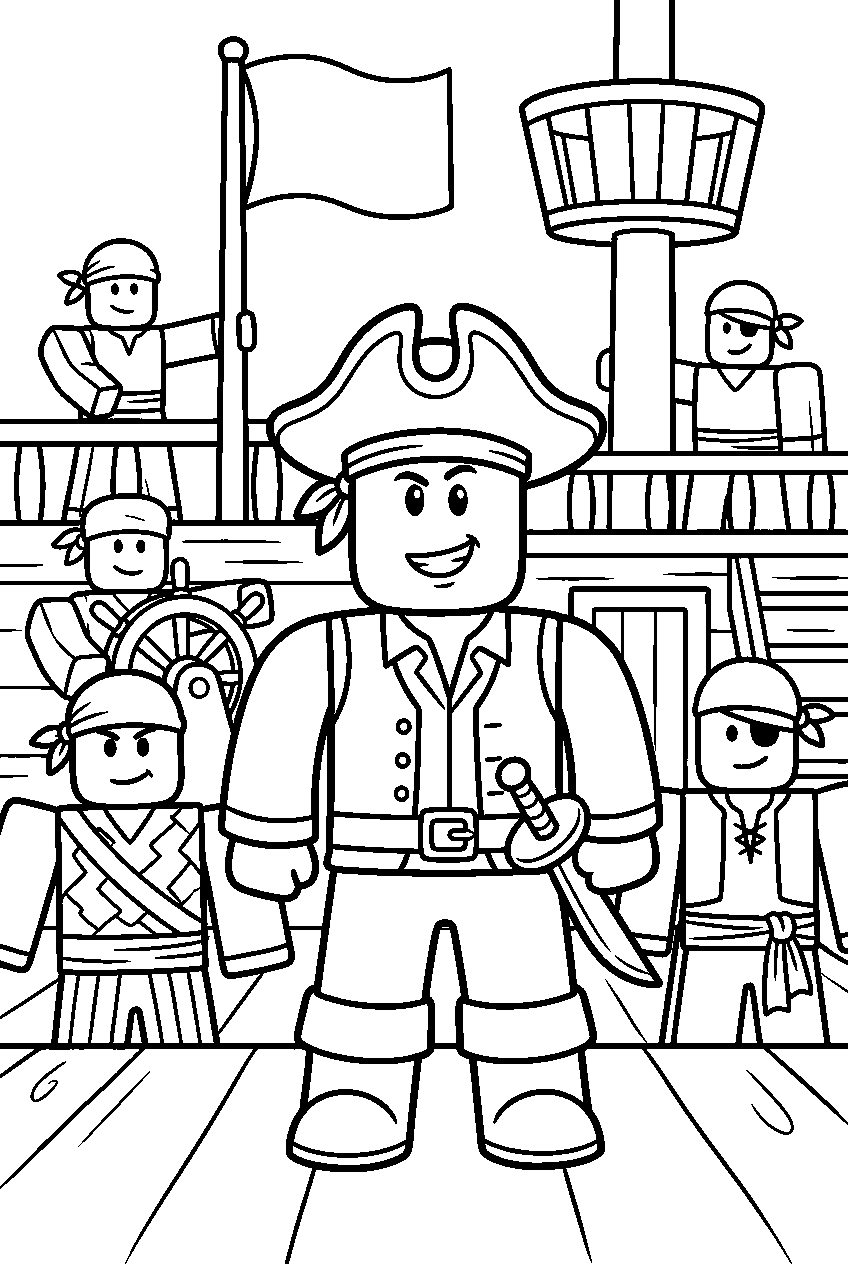 roblox characters in pirate ship line art