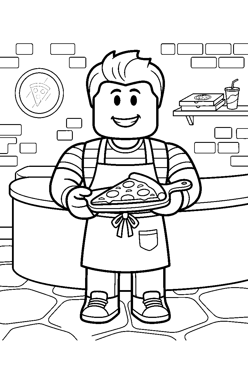 roblox characters in pizza shop line art