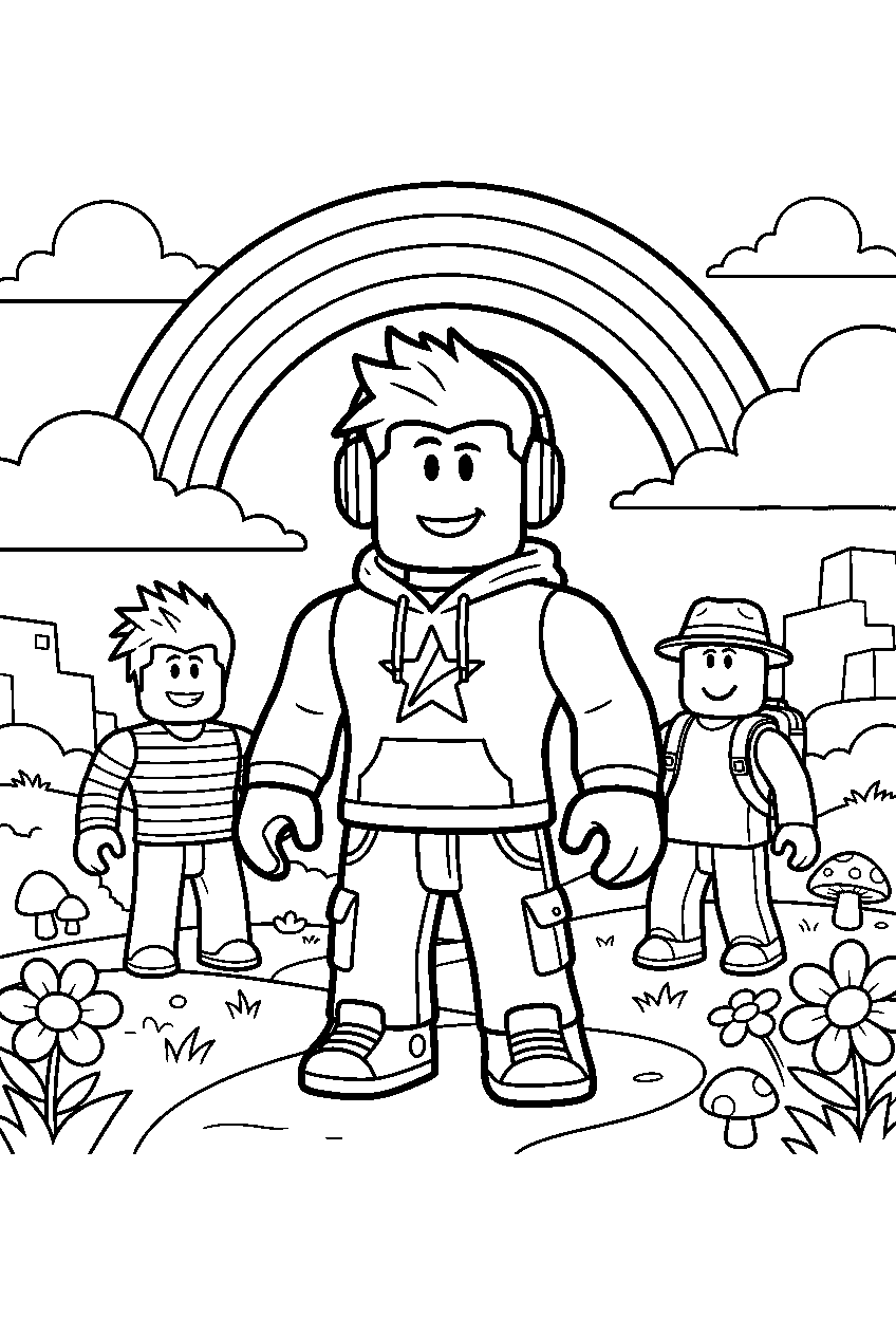 roblox characters in rainbow world line art