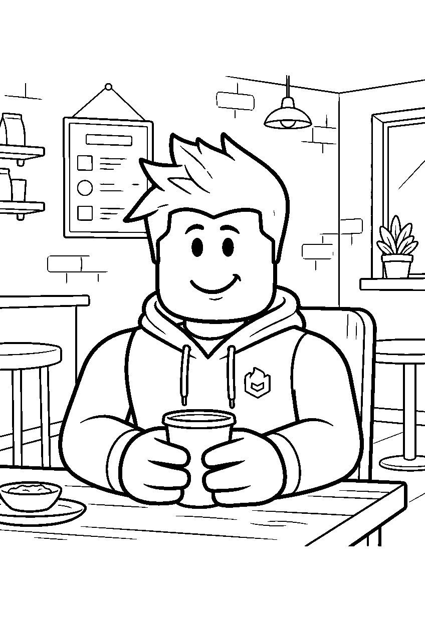 roblox characters in restaurant line art