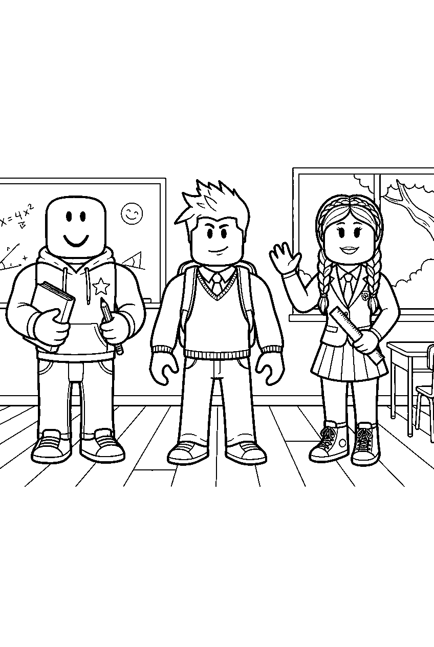 roblox characters in school classroom line art