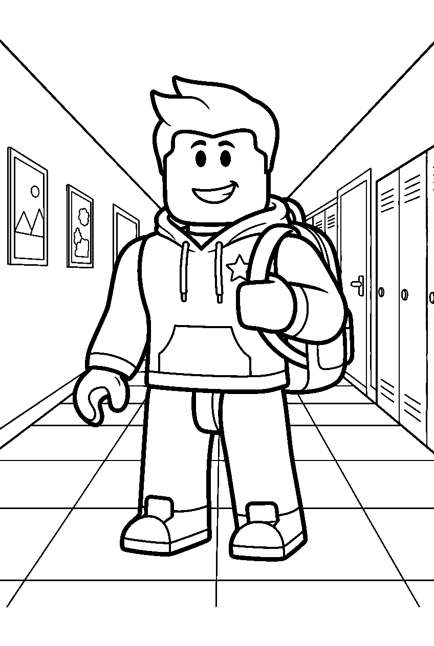 roblox characters in school hallway line art