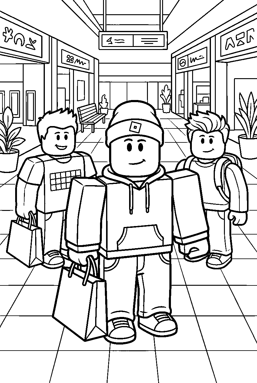 roblox characters in shopping mall line art