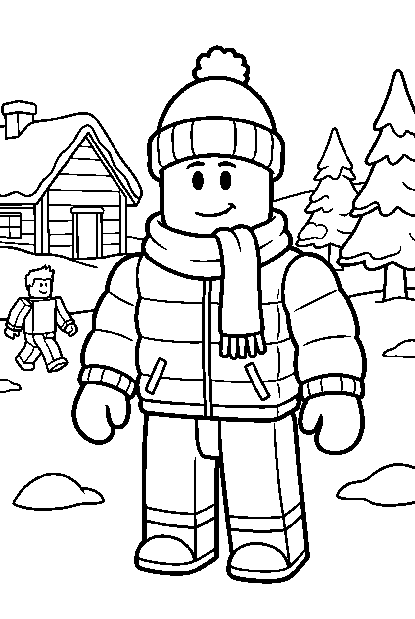 roblox characters in snowy village line art