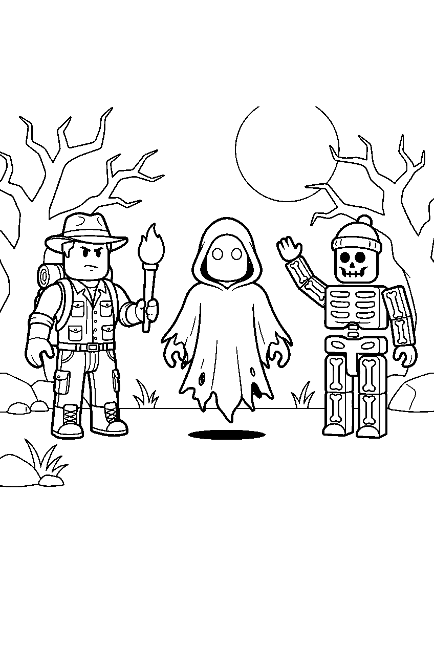 roblox characters in spooky forest line art
