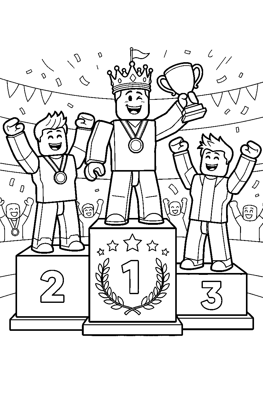 roblox characters in winner s podium line art