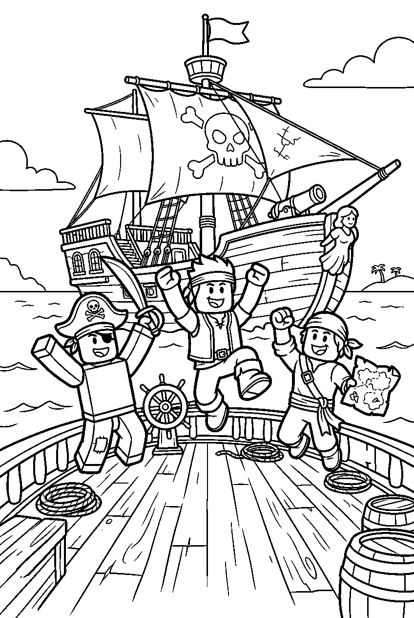 roblox characters jumping in pirate ship line art