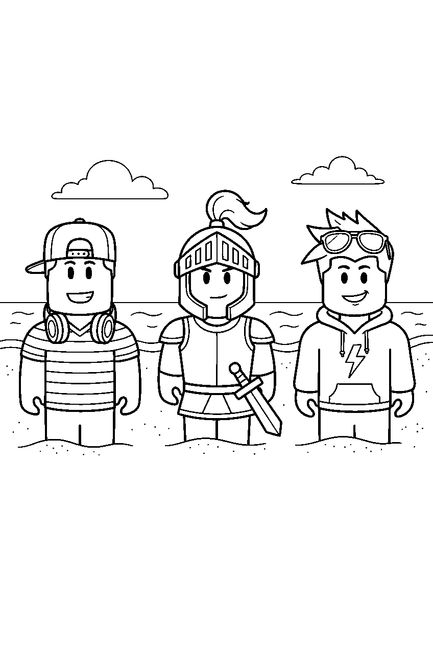 roblox characters on sandy beach line art