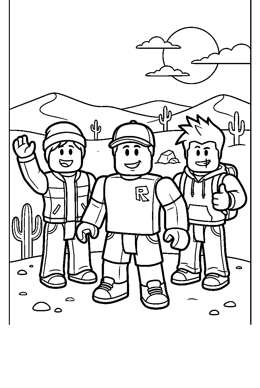 roblox characters posing in desert line art