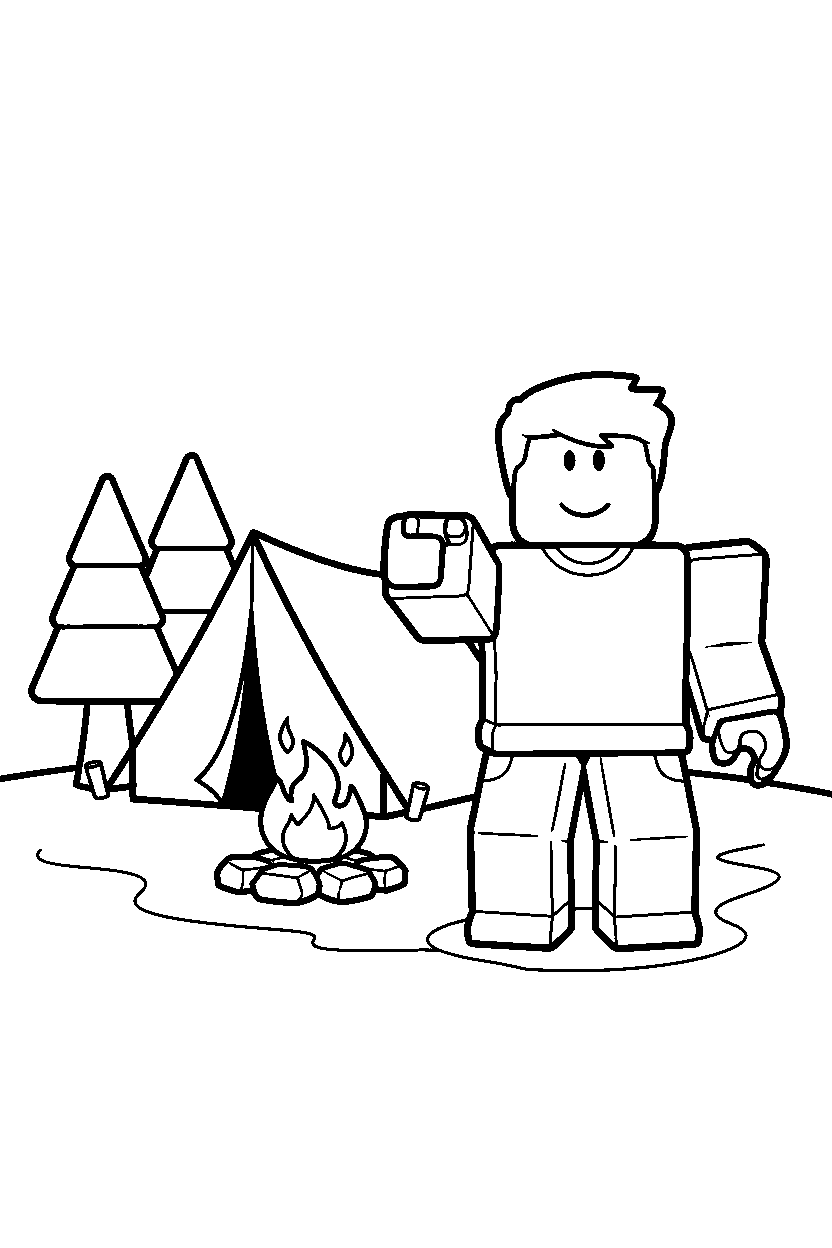 roblox classic avatar pointing forward near a block camp line art
