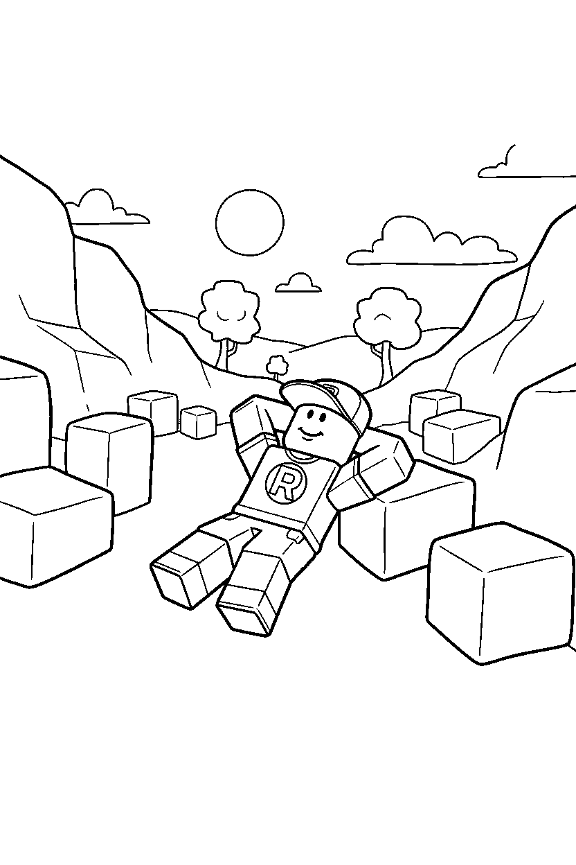roblox classic avatar resting in a block valley line art
