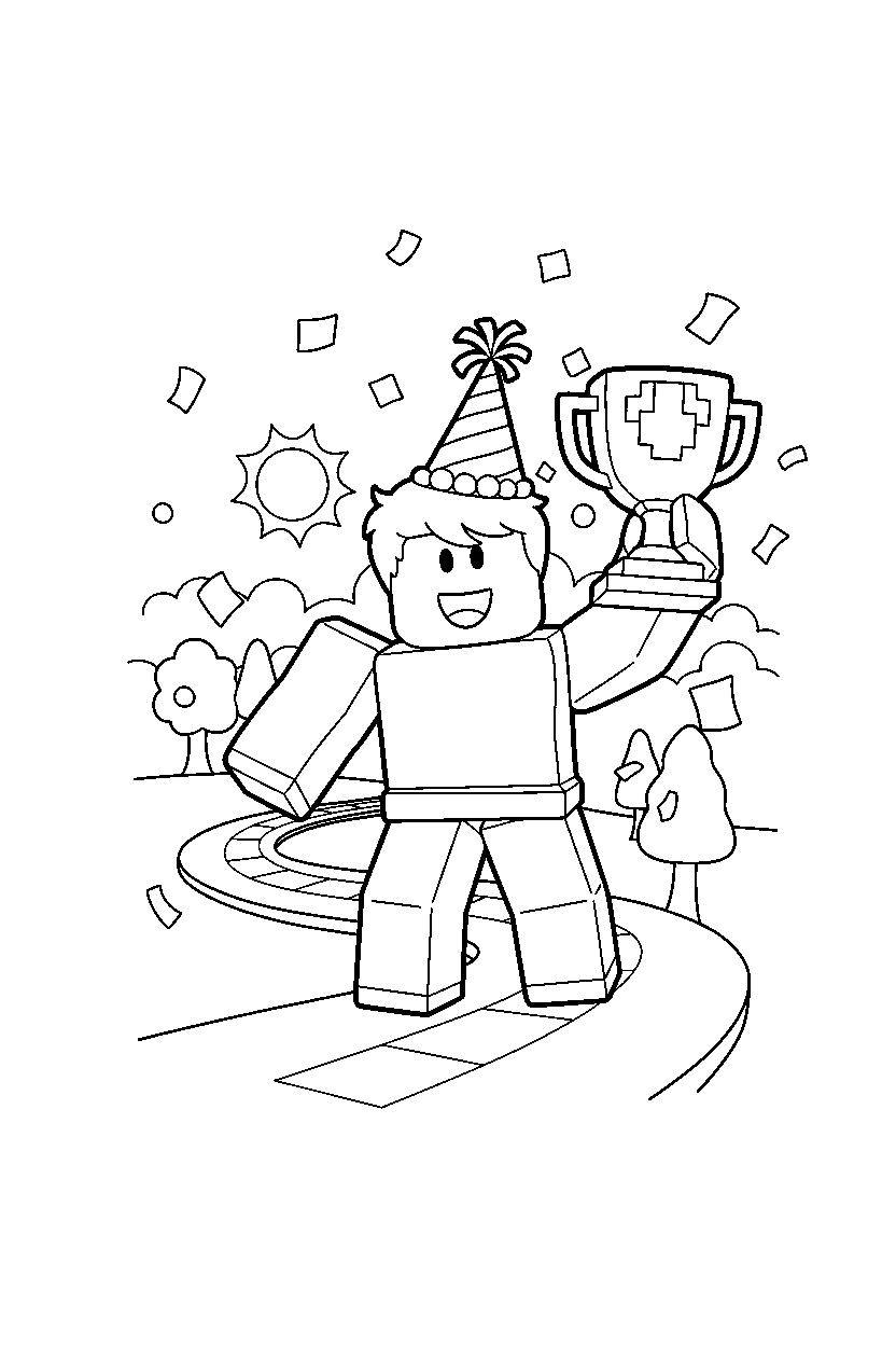 roblox creator celebrating on a block road line art