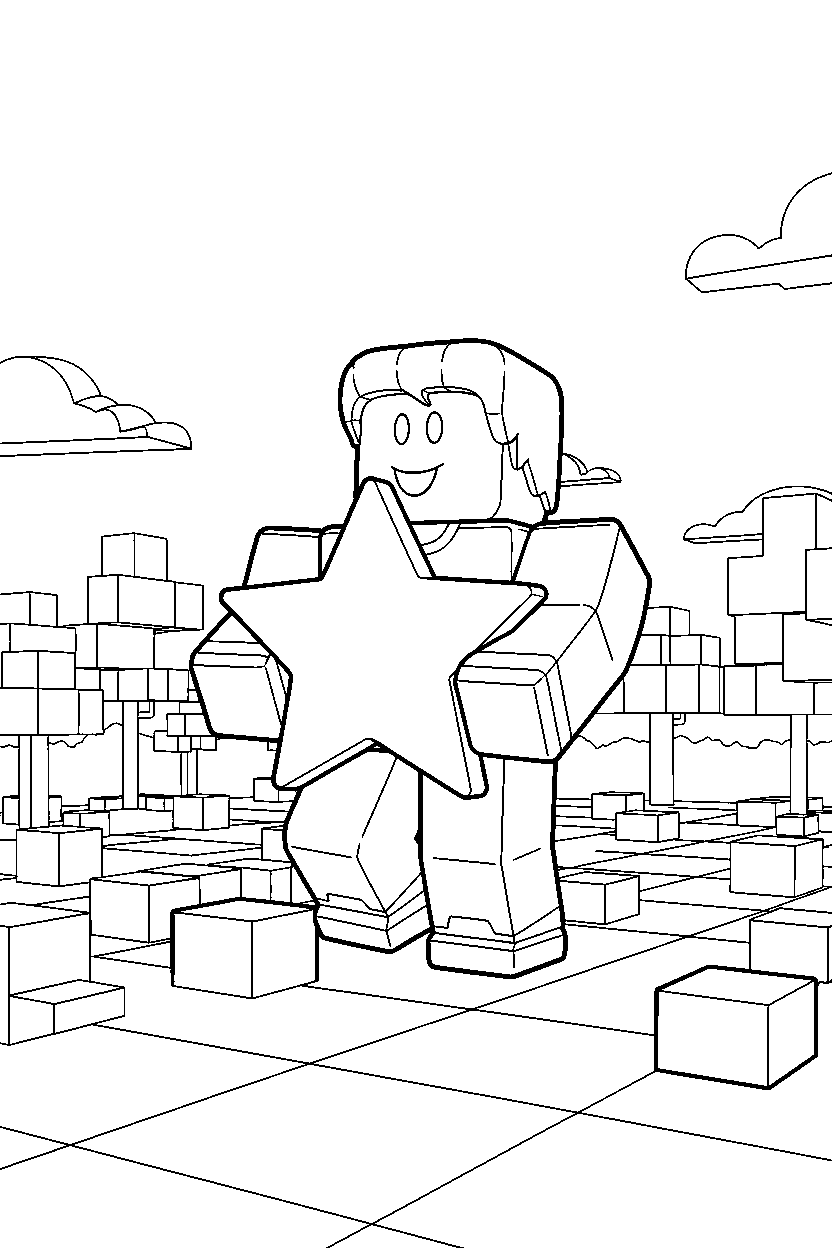 roblox creator holding a star in a block meadow line art