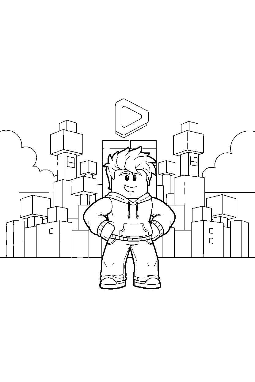 roblox creator posing near a block arena line art