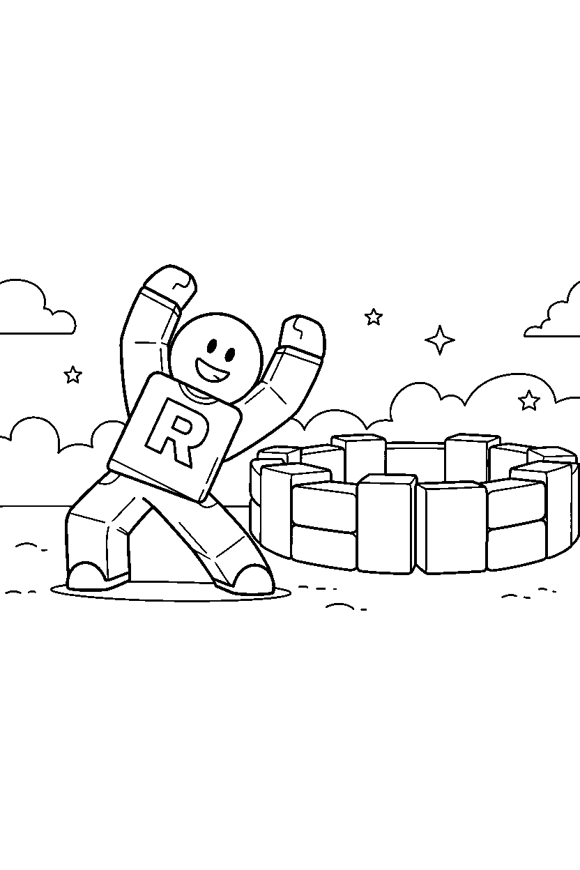 roblox creator stretching near a block arena line art