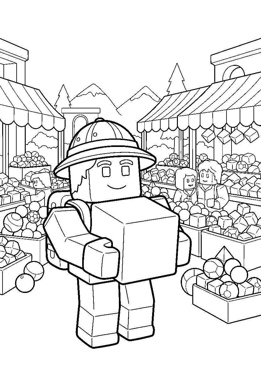 roblox cube adventurer holding a cube near a block marketplace line art