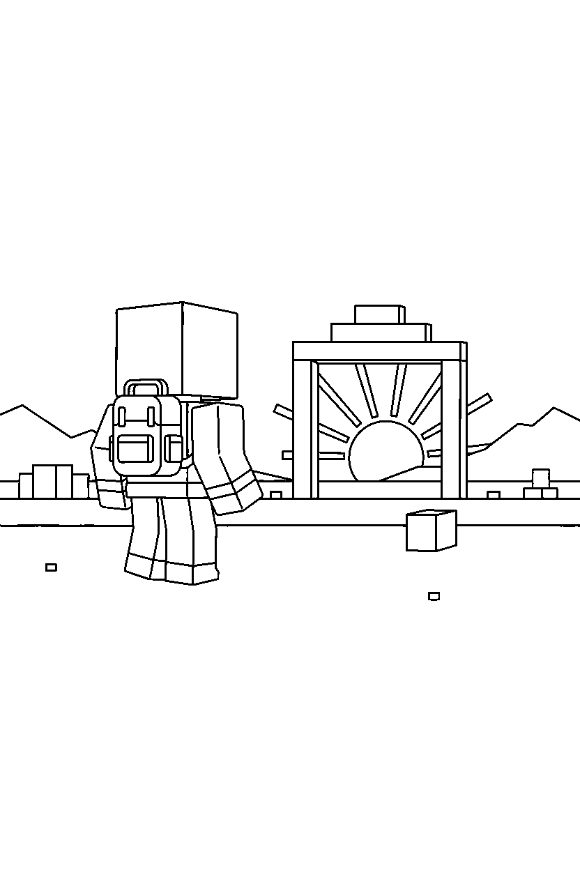 roblox cube adventurer looking at the horizon near a block gate line art