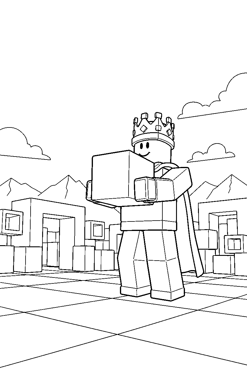 roblox cube champion carrying a block near a block courtyard line art