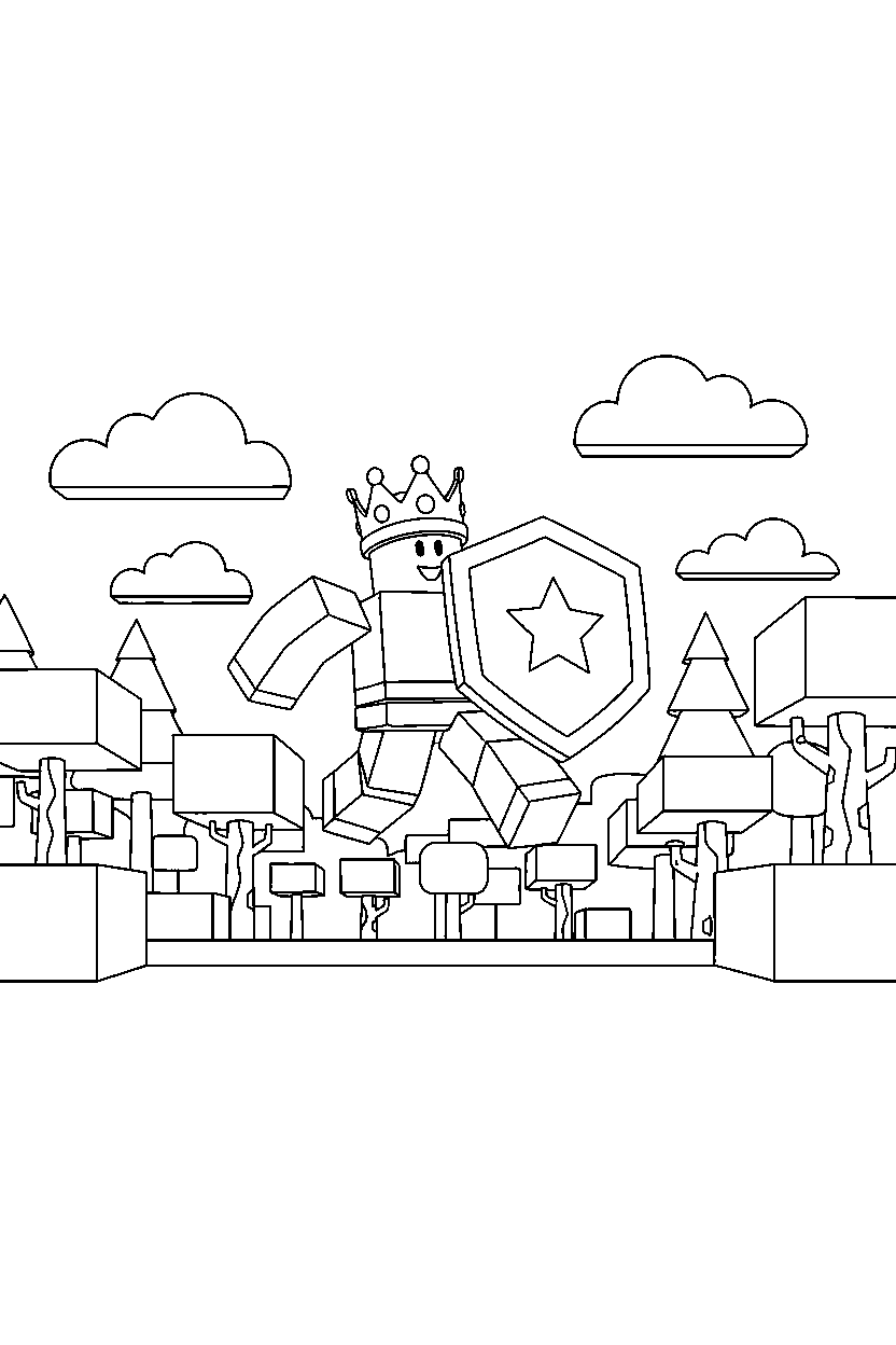 roblox cube champion jumping in a block forest line art