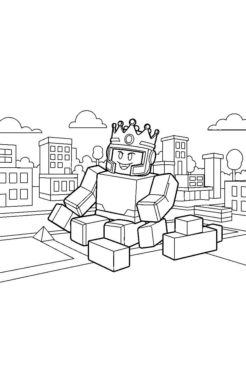 roblox cube champion playing with blocks in a block town line art