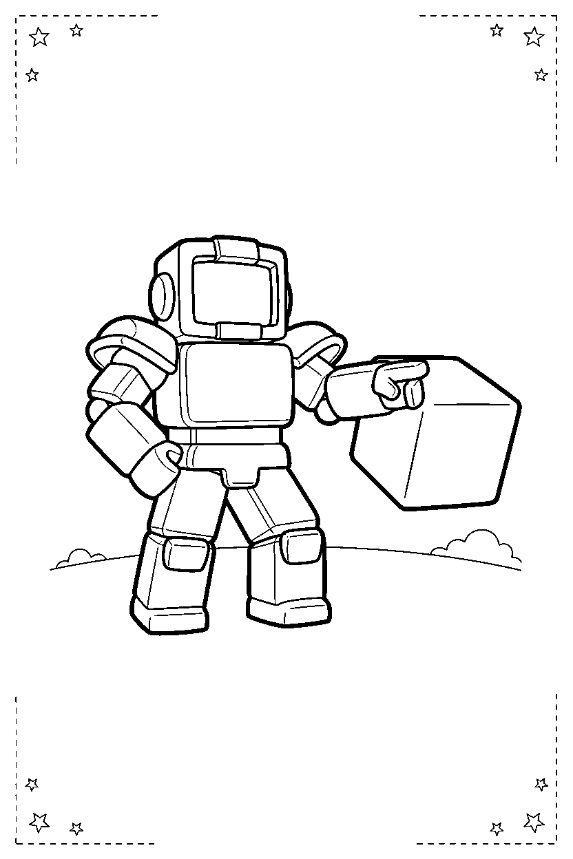 roblox cube champion posing near a block square line art