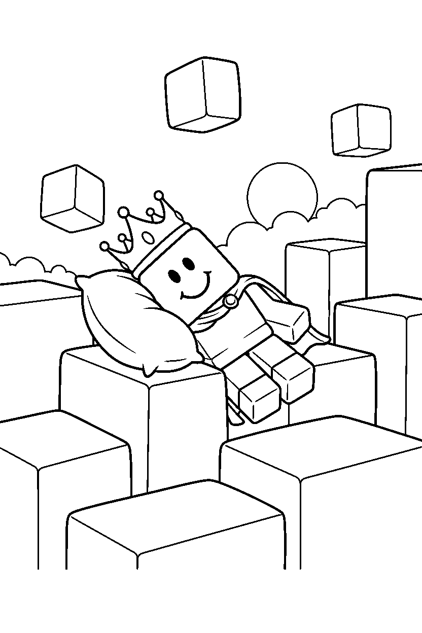 roblox cube champion resting in a colorful block world line art
