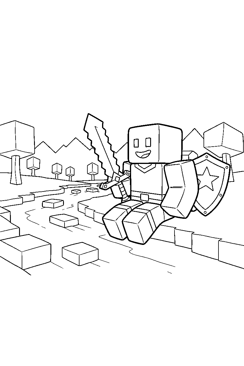 roblox cube champion sitting near a block riverbank line art