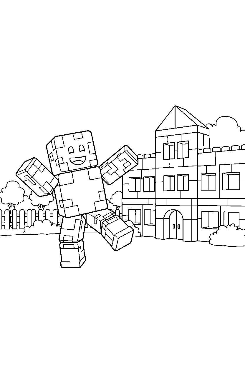 roblox cube explorer dancing near a block school line art