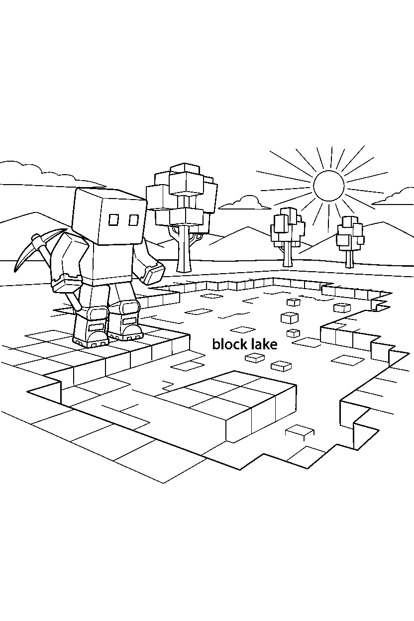 roblox cube explorer exploring near a block lake line art