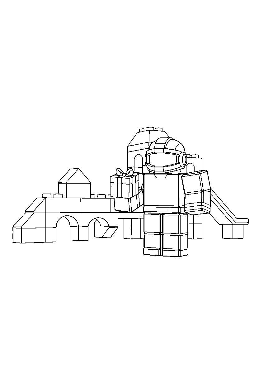roblox cube explorer holding a small gift in a block playground line art