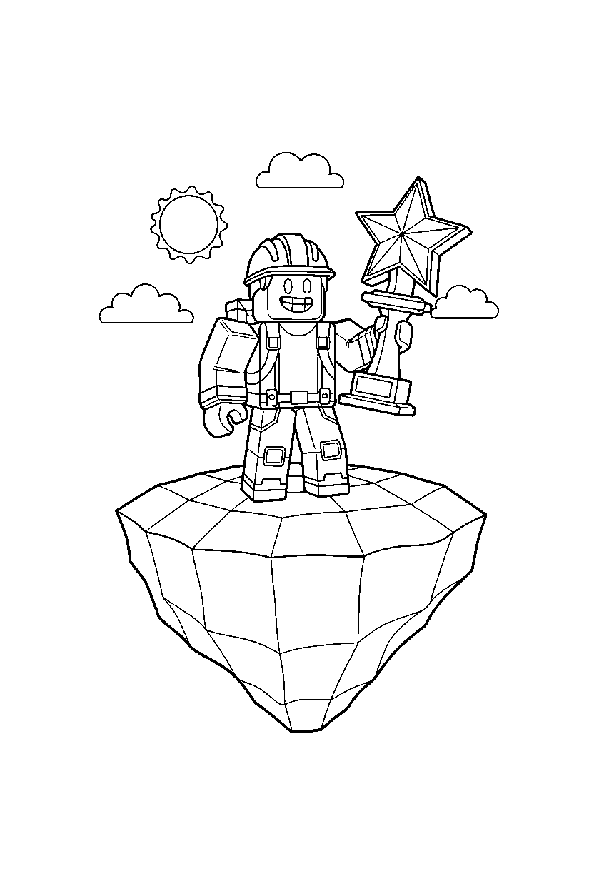 roblox cube explorer holding a trophy on a block island line art