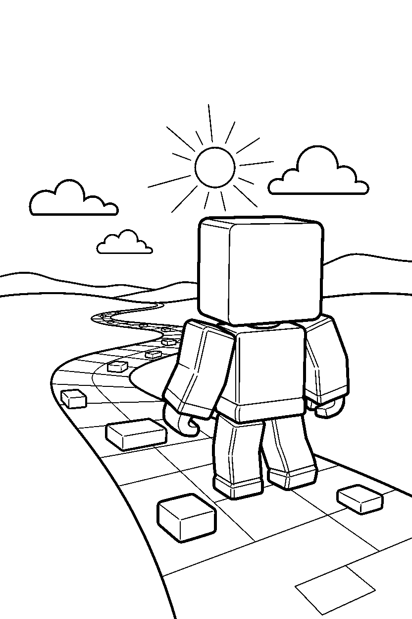 roblox cube explorer looking at the horizon on a block path line art