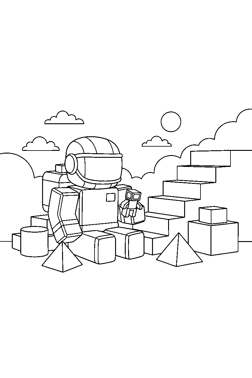 roblox cube explorer playing with blocks near block stairs line art