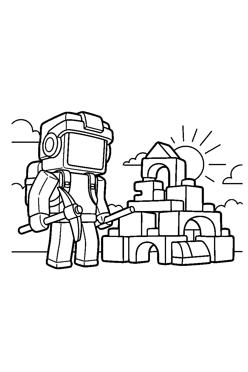 roblox cube explorer ready for adventure near stacked blocks line art