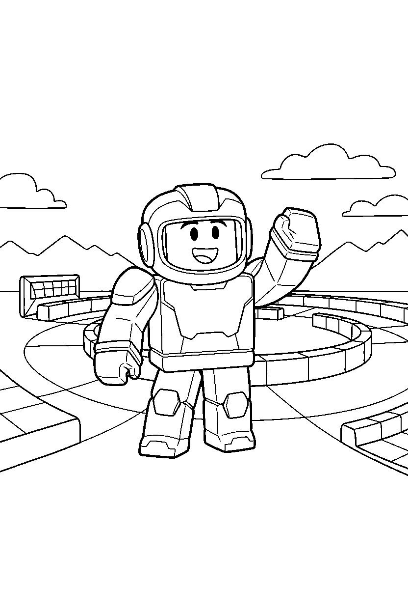 roblox cube explorer waving near a block race track line art