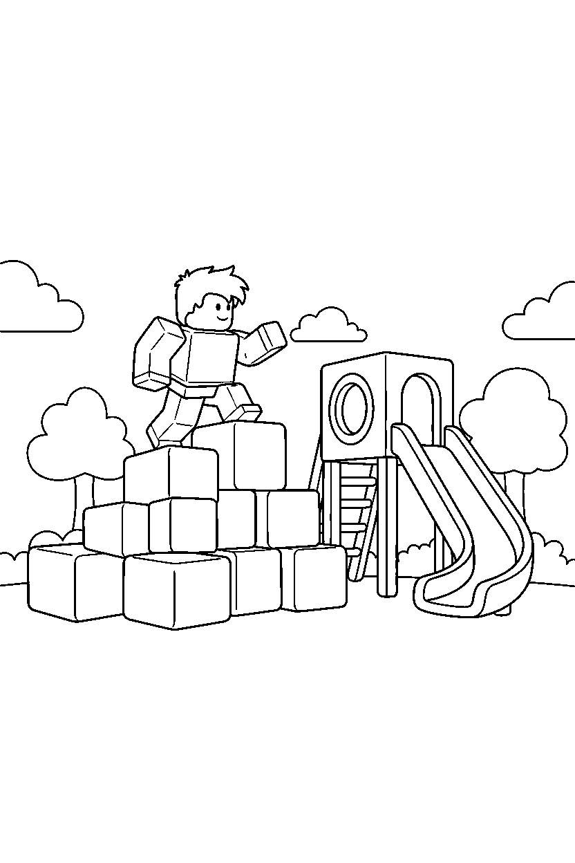 roblox cube fighter climbing blocks near a block playground slide line art