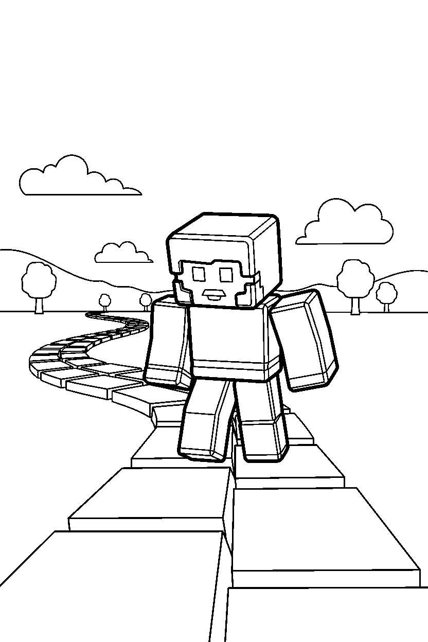 roblox cube fighter looking down on a block path line art