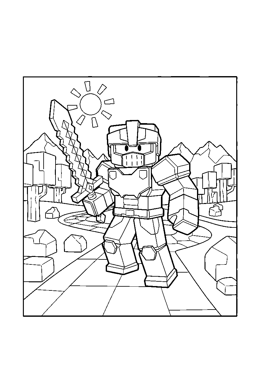 roblox cube fighter ready for adventure in a block adventure land line art