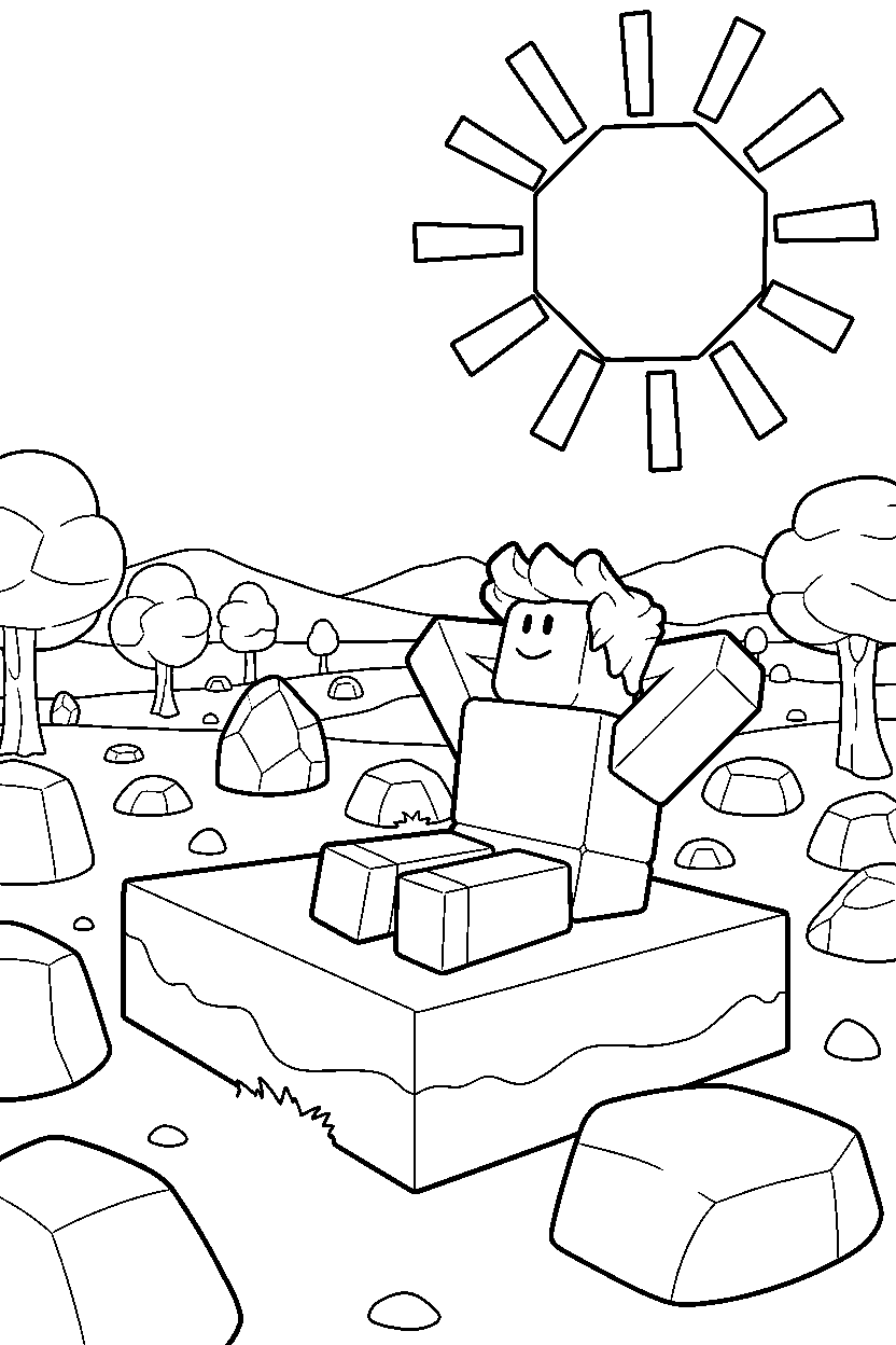 roblox cube fighter resting in a sunny block field line art