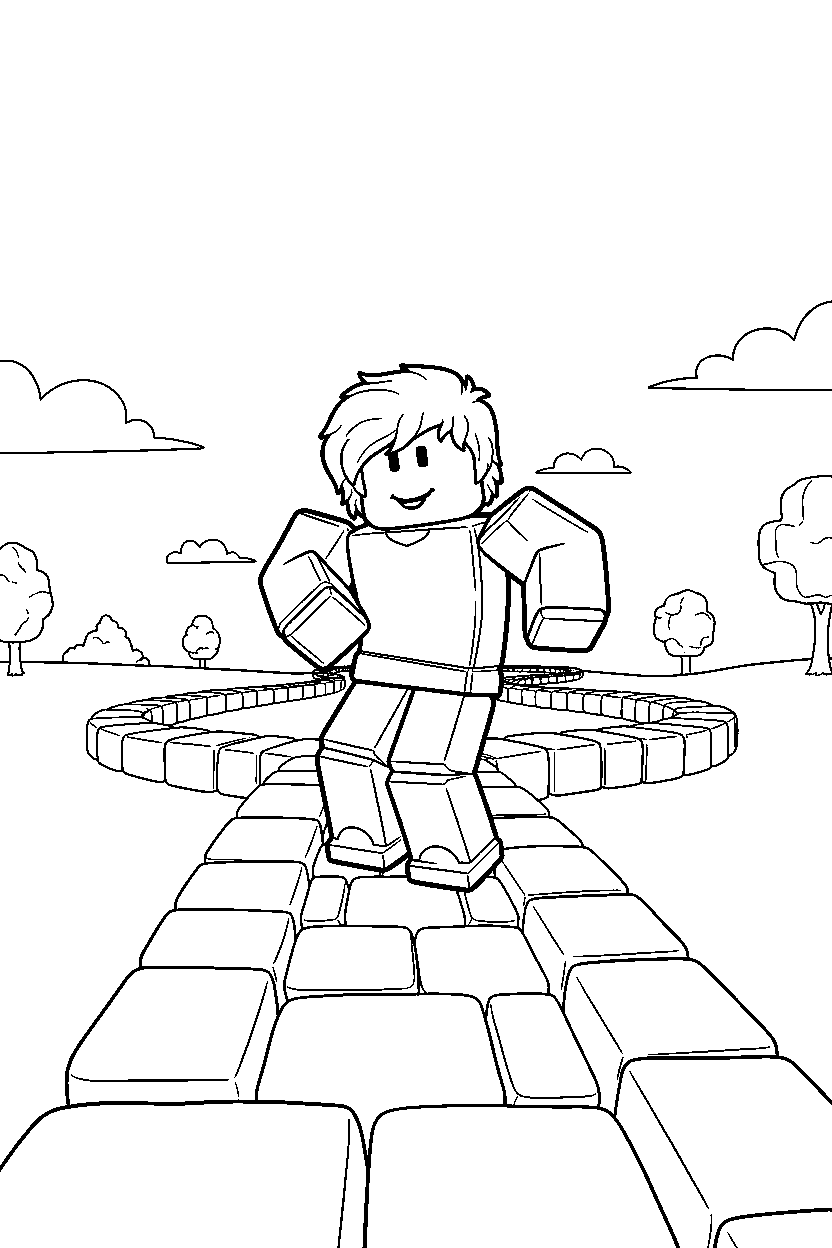 roblox cube gamer dancing on a block path line art