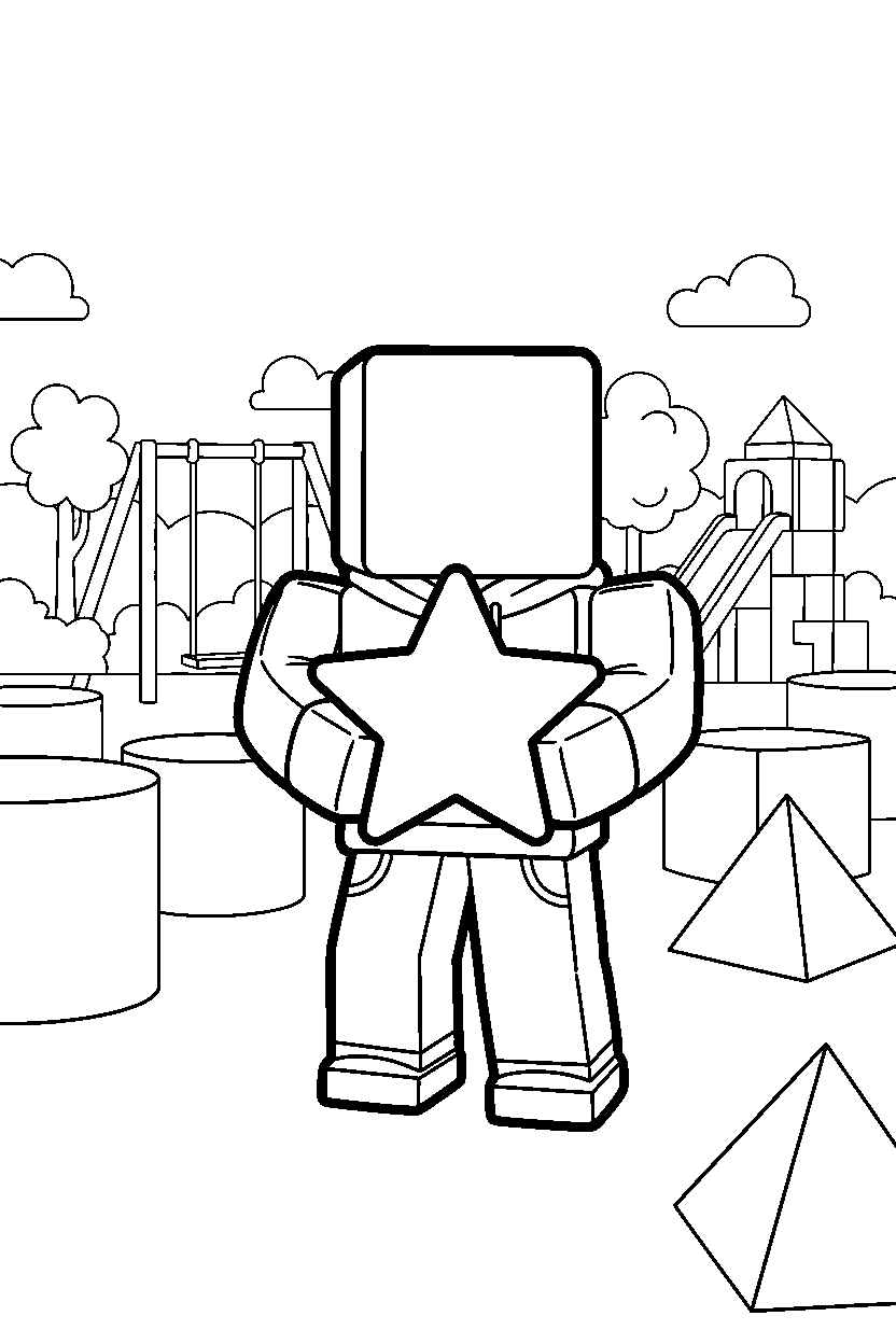 roblox cube gamer holding a star in a block playground line art