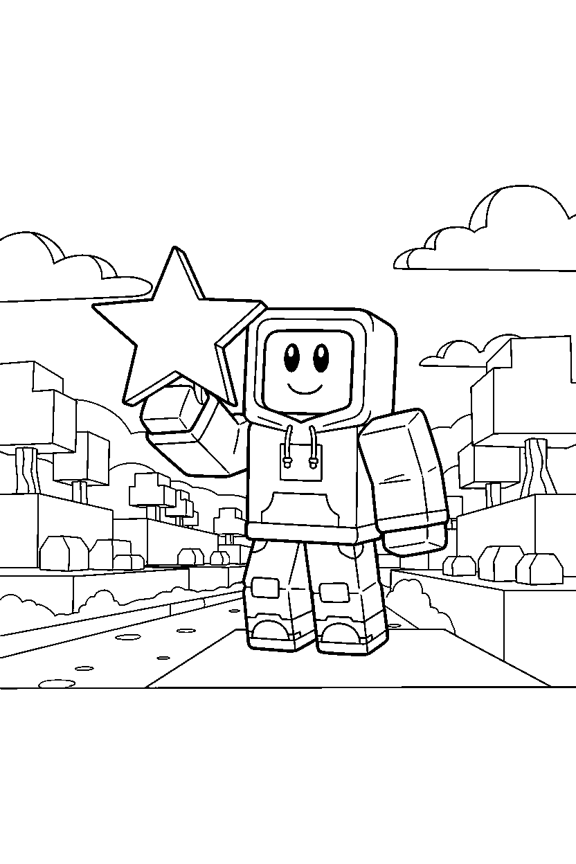 roblox cube gamer holding a star in a block valley line art