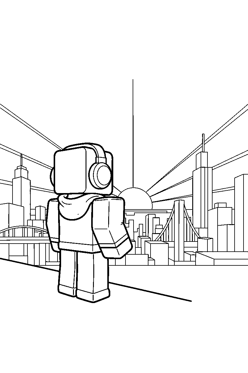 roblox cube gamer looking at the horizon in a roblox city line art