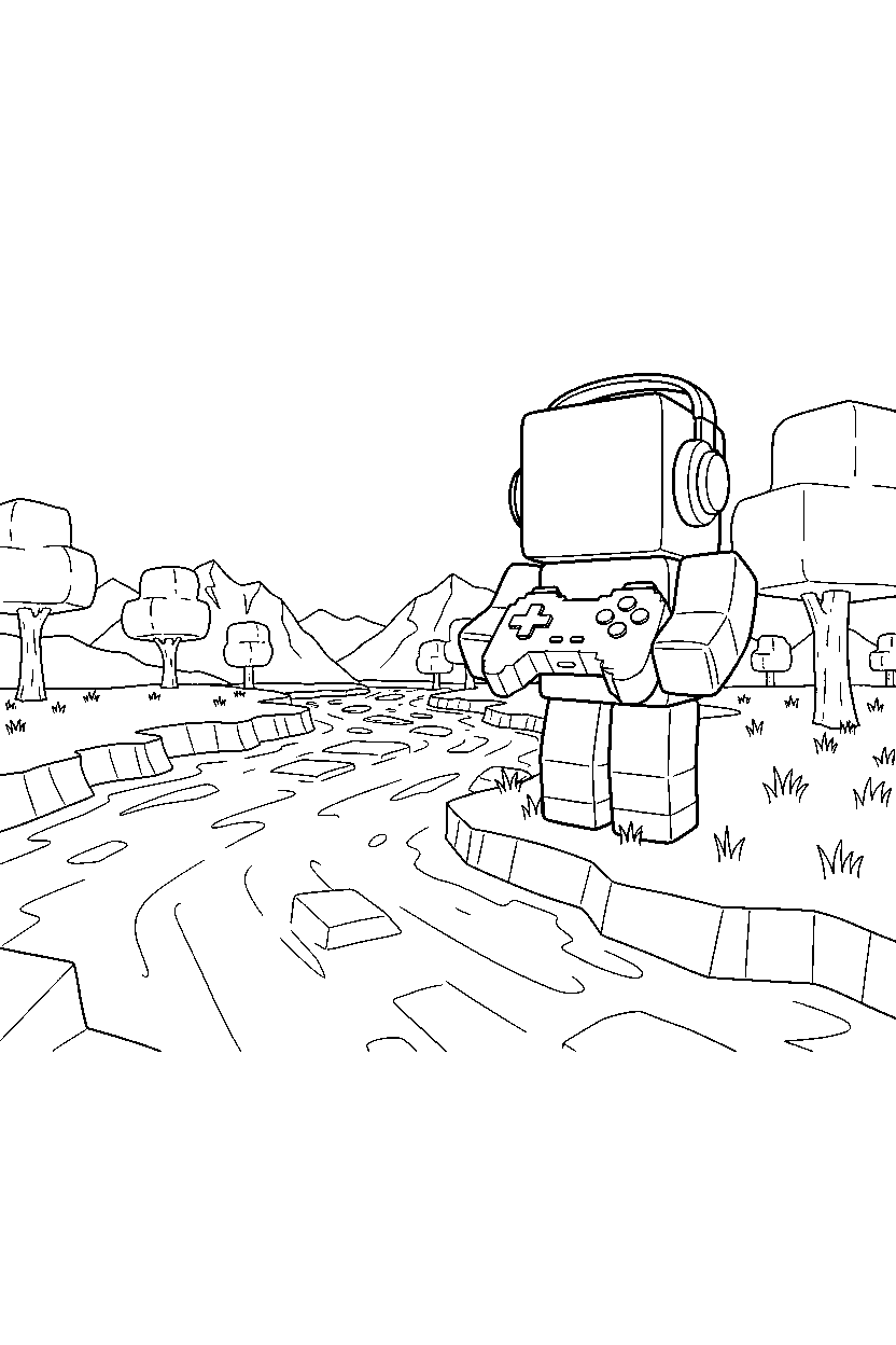 roblox cube gamer standing near a block river line art