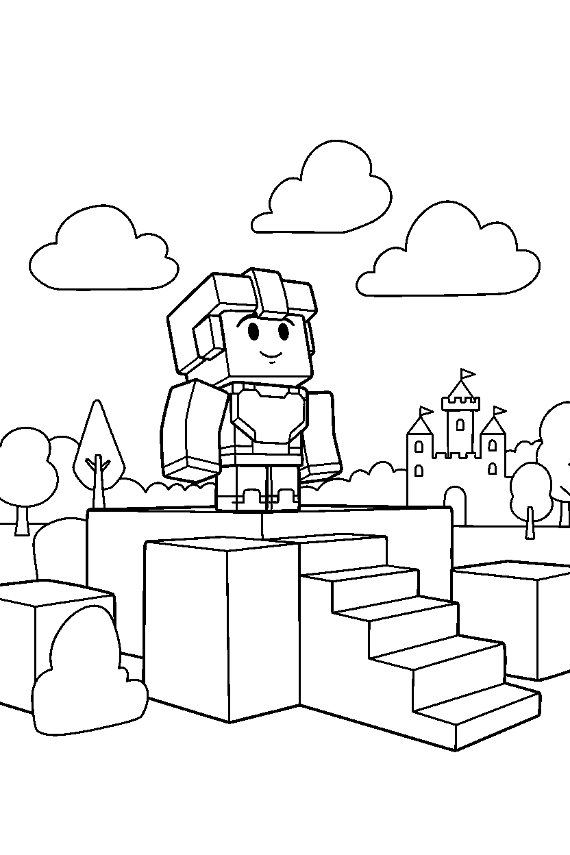 roblox cube hero looking up in a block playground line art